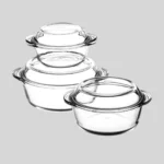 Paşabahçe Borcam 3'lü Cam Kapaklı Yuvarlak Tencere Seti